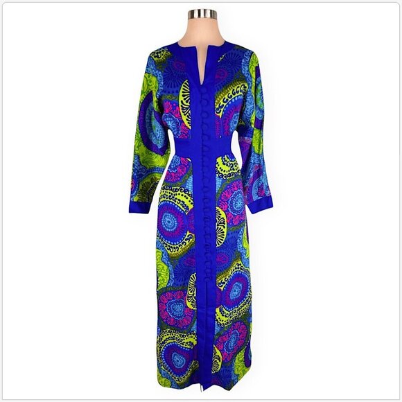 Krist Gudnason Vintage Vibrant Colorful Neon Print Maxi Dress 60's 70's S M ? - Picture 2 of 5